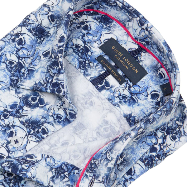 Guide London Blue Skulls Short Sleeve Shirt in Blur/White