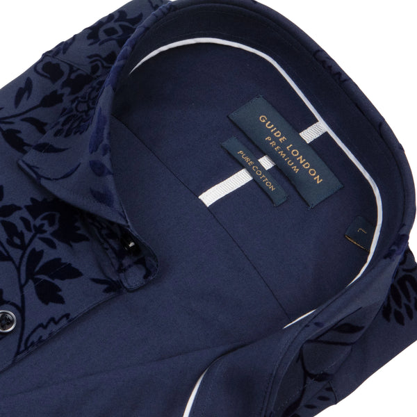 Guide London Long Sleeve Cotton Shirt Navy