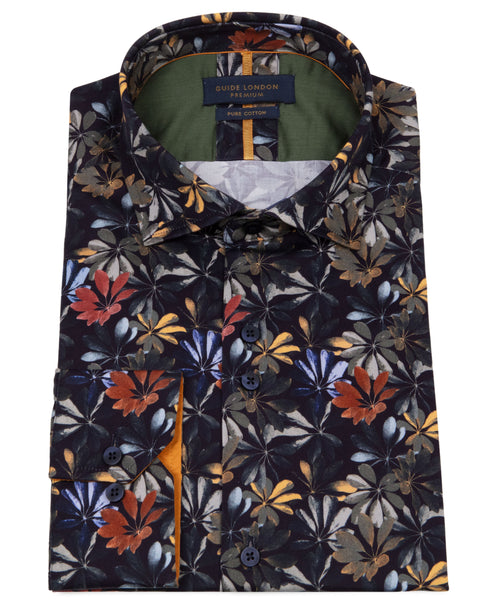 Guide London Men's Long Sleeve Leafy Navy Shirt