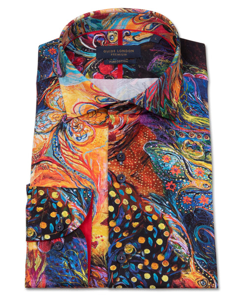 Guide London Peacock Print Long Sleeve Shirt