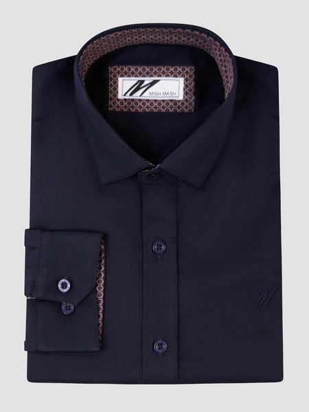 MishMash Rosewood Navy Long Sleeve Stretch Shirt